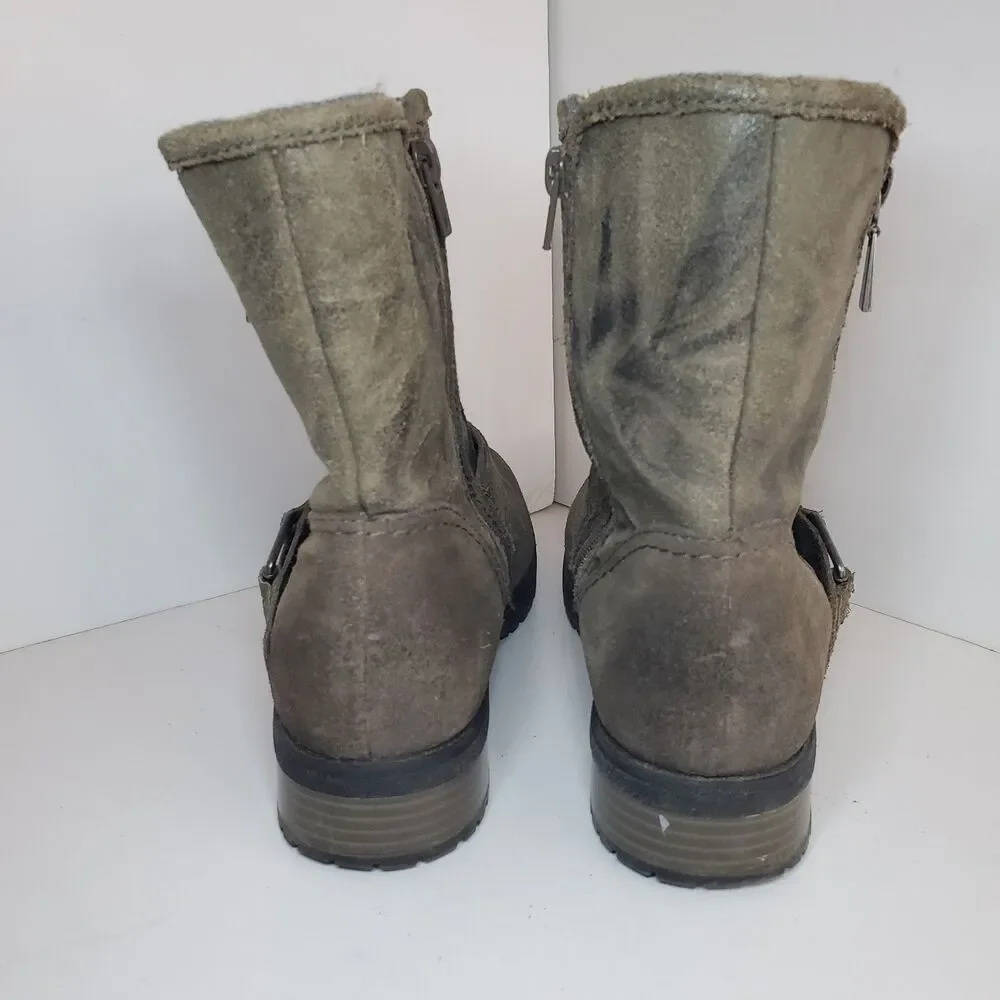 Clarks Faralyn Rise Suede Gray Boot Womens Size 8.5 Moto Biker Grunge Buckle